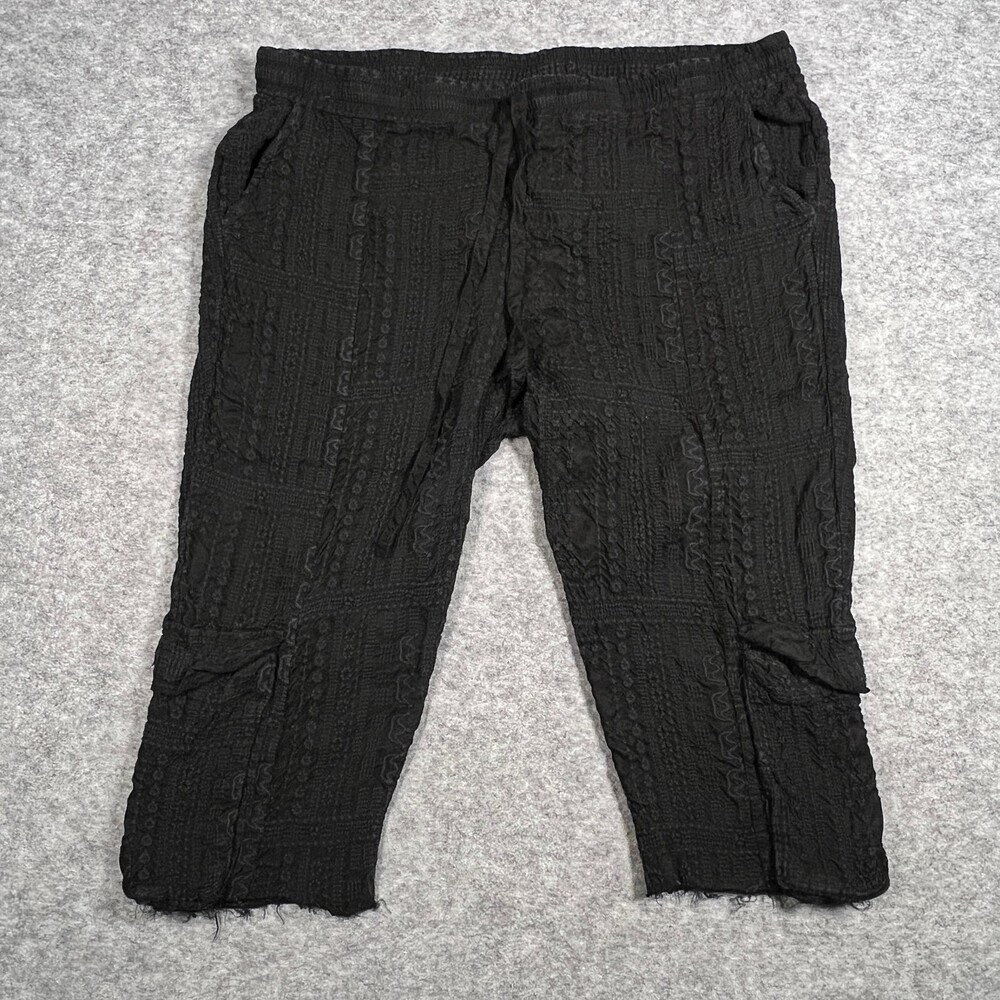 Johnny Was Capris  Pants Capris Womens L Black Cropped Cargo Crinkle Gauze Boho